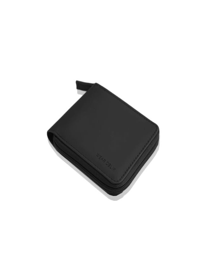 OBLIK Corsa Billfold - Women's Wallet | Compact Zip Around Wallet - 3 Card Slots with Separate Currency and Coin Compartments | Black Vegan Leather - Image 1